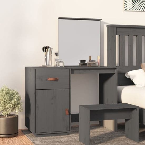 Giovanni Pine Wood Dressing Table With Mirror In Grey_1