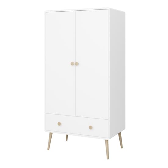Giza Wooden Wardrobe With 2 Doors 1 Drawer In Pure White_3