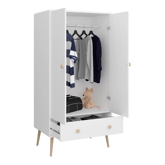 Giza Wooden Wardrobe With 2 Doors 1 Drawer In Pure White_4
