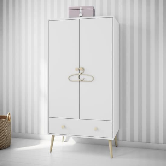 Giza Wooden Wardrobe With 2 Doors 1 Drawer In Pure White_5