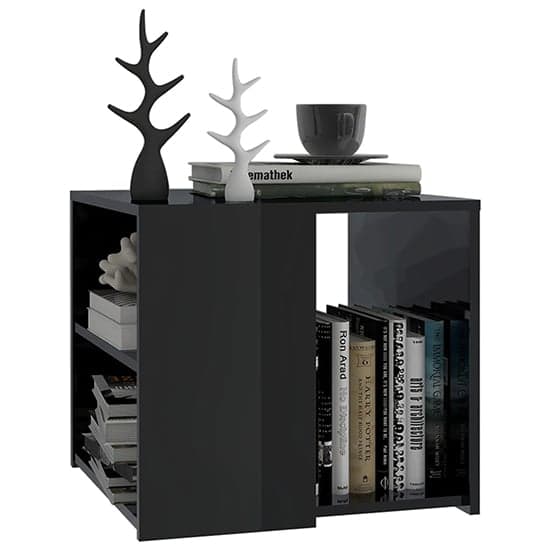 Gizela High Gloss Side Table With Shelves In Black_2