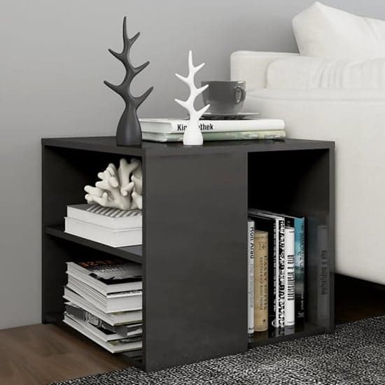 Gizela High Gloss Side Table With Shelves In Grey Furniture in Fashion