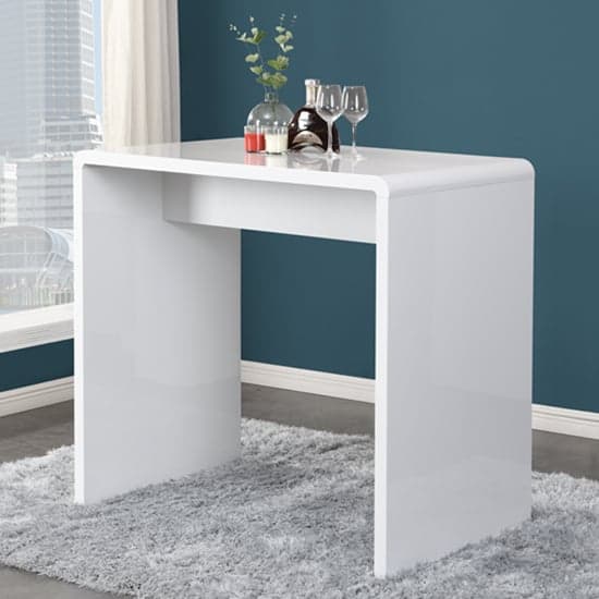 Glacier White High Gloss Bar Table With 4 Ripple Grey Stools