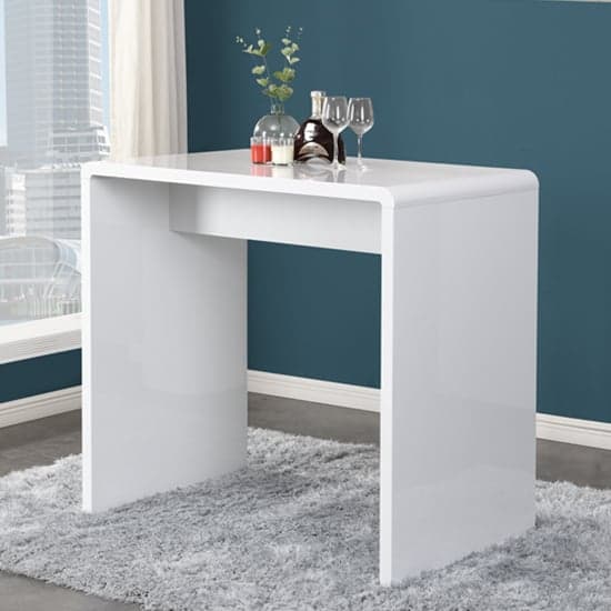 Glacier White High Gloss Bar Table With 4 Coco Grey Stools_2