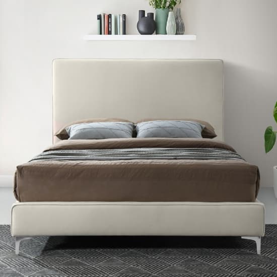 Glenmoore Plush Velvet Upholstered Double Bed In Cream_2