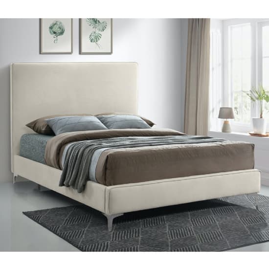 Glenmoore Plush Velvet Upholstered Double Bed In Cream_1
