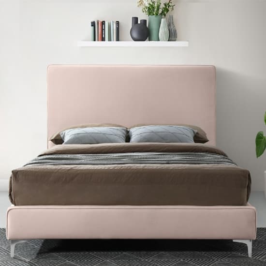 Glenmoore Plush Velvet Upholstered Double Bed In Pink_2
