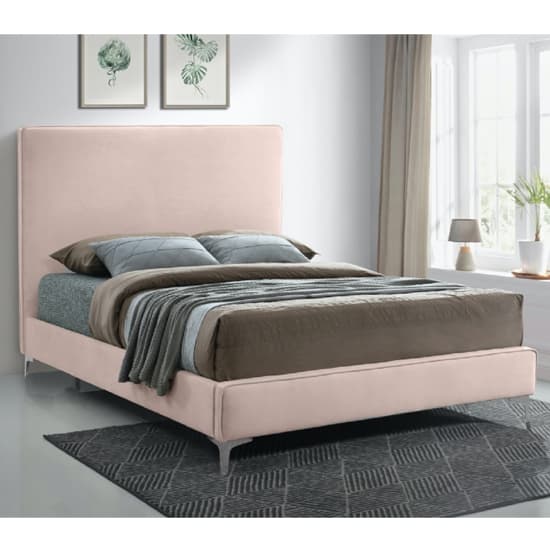 Glenmoore Plush Velvet Upholstered Double Bed In Pink_1