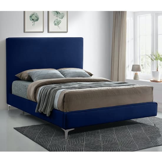 Glenmoore Plush Velvet Upholstered Single Bed In Blue_1
