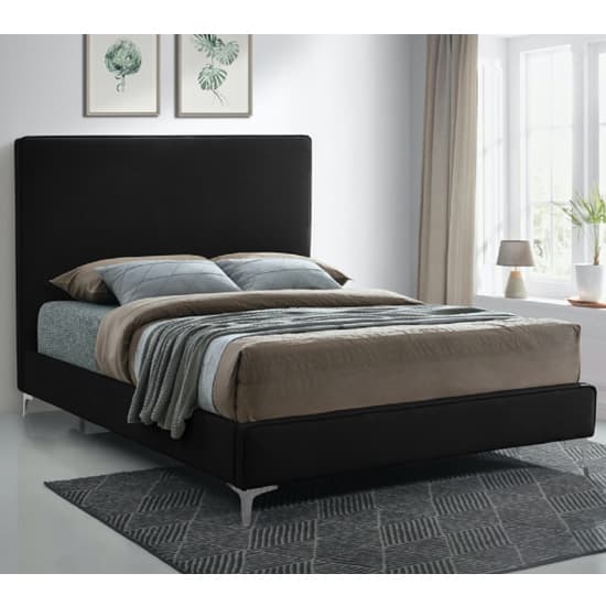 Glenmoore Plush Velvet Upholstered Small Double Bed In Black_1