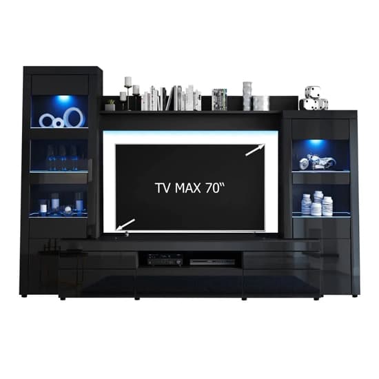 Glens High Gloss Wall Entertainment Unit In Black With LED_2