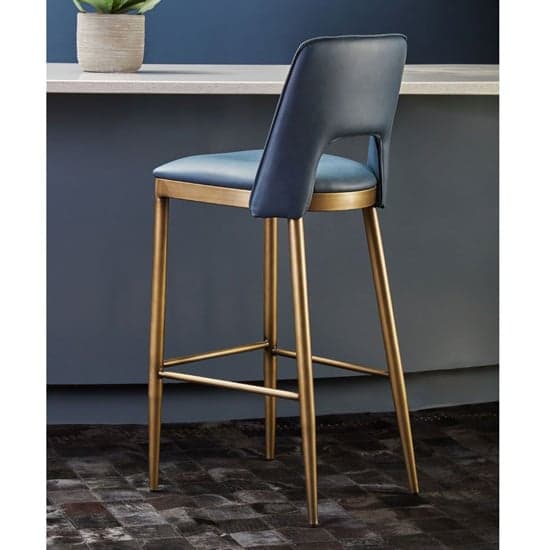 Glidden Blue Leather Bar Chair With Brass Legs In Pair_2