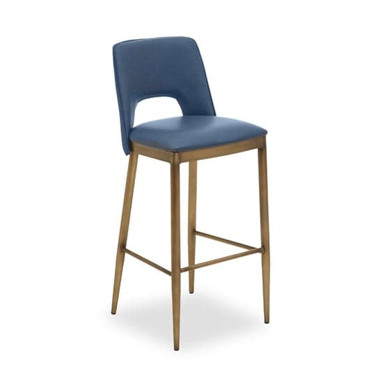Glidden Blue Leather Bar Chair With Brass Legs In Pair_3