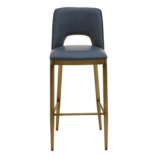 Glidden Blue Leather Bar Chair With Brass Legs In Pair_4