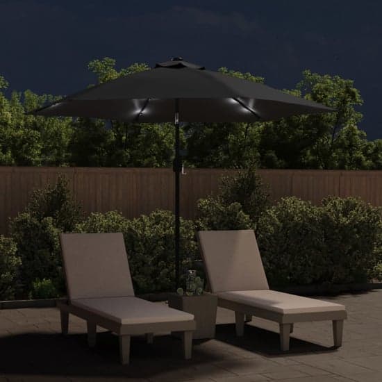 Gloria Parasol With LED Lights And Steel Pole In Black_2