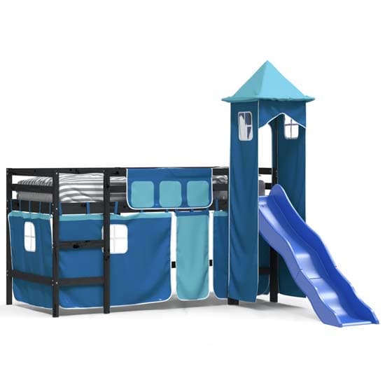 Gorizia Pinewood Kids Loft Bed In Black With Blue Tower_2