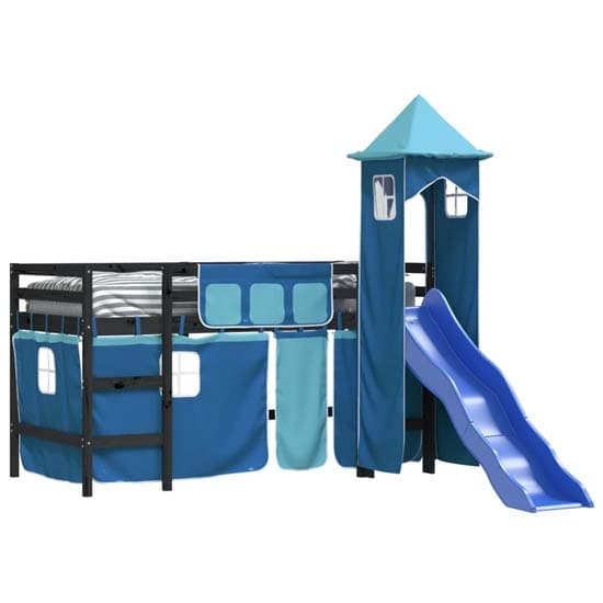 Gorizia Pinewood Kids Loft Bed In Black With Blue Tower_3