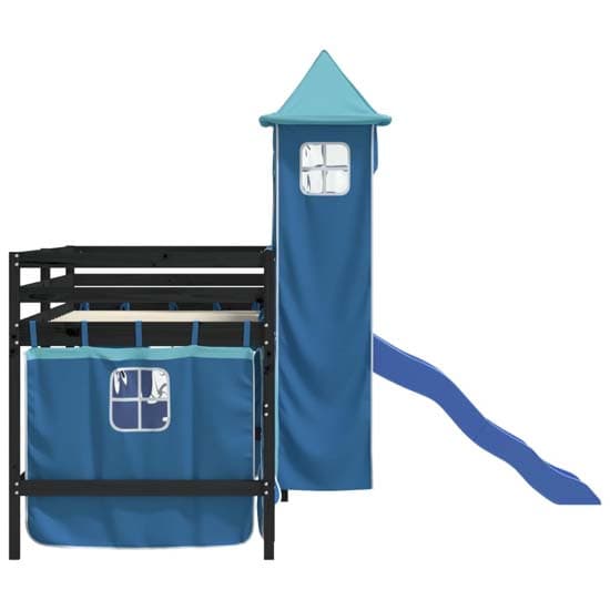 Gorizia Pinewood Kids Loft Bed In Black With Blue Tower_6