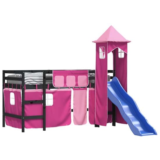Gorizia Pinewood Kids Loft Bed In Black With Pink Tower_3