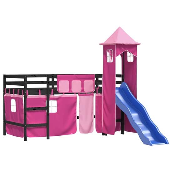 Gorizia Pinewood Kids Loft Bed In Black With Pink Tower_4