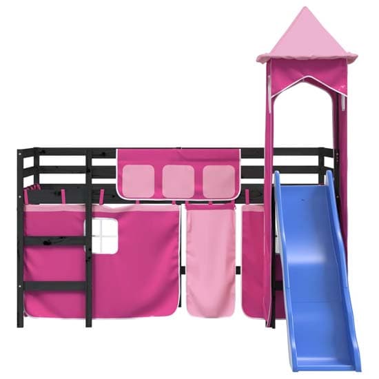 Gorizia Pinewood Kids Loft Bed In Black With Pink Tower_5