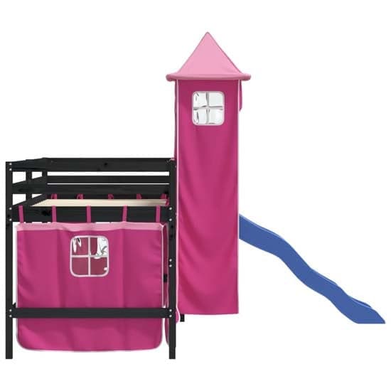 Gorizia Pinewood Kids Loft Bed In Black With Pink Tower_6