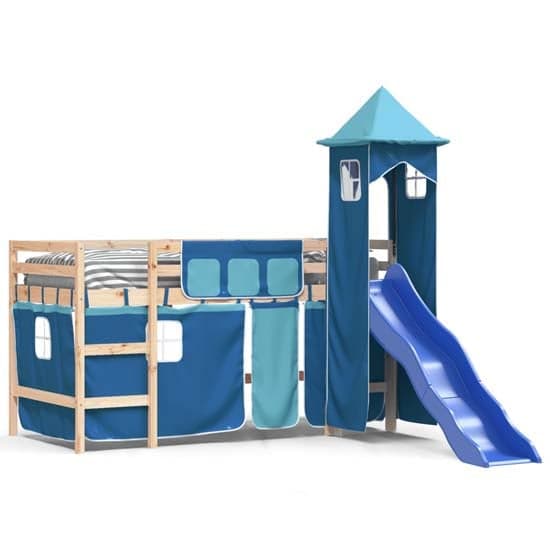Gorizia Pinewood Kids Loft Bed In Natural With Blue Tower_2