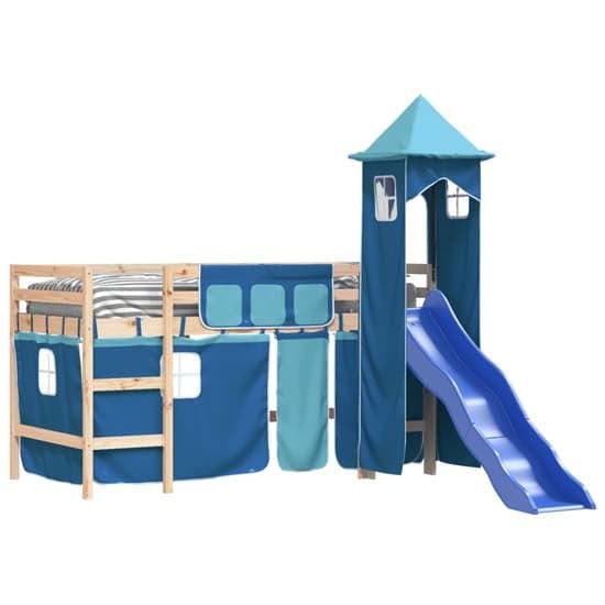 Gorizia Pinewood Kids Loft Bed In Natural With Blue Tower_3