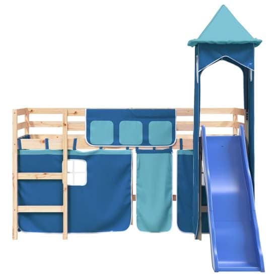 Gorizia Pinewood Kids Loft Bed In Natural With Blue Tower_5