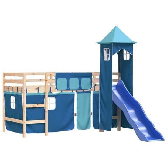 Gorizia Pinewood Kids Loft Bed In Natural With Blue Tower_4