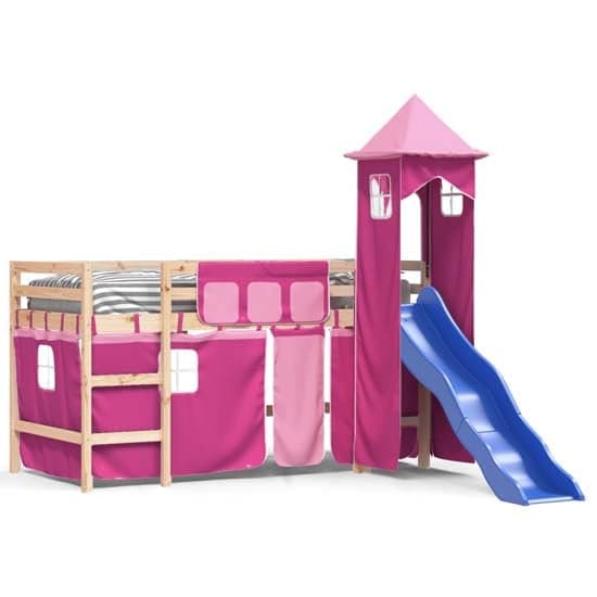 Gorizia Pinewood Kids Loft Bed In Natural With Pink Tower_2