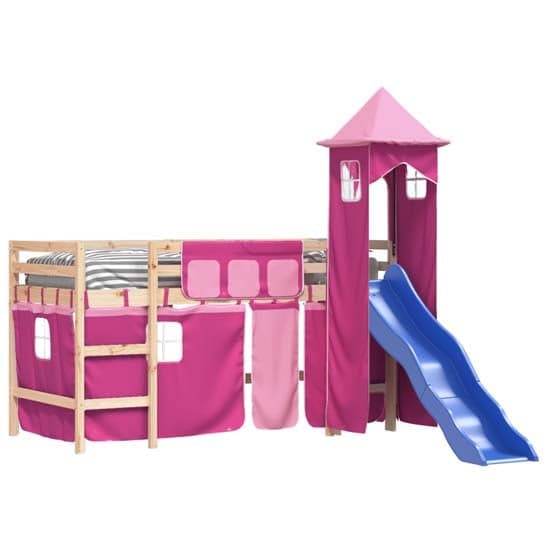 Gorizia Pinewood Kids Loft Bed In Natural With Pink Tower_3