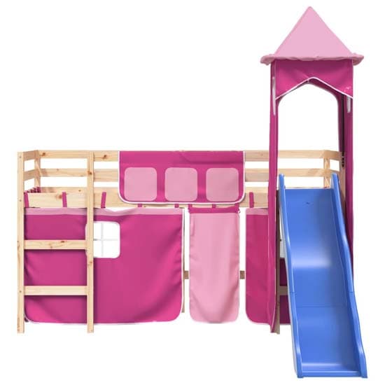 Gorizia Pinewood Kids Loft Bed In Natural With Pink Tower_5