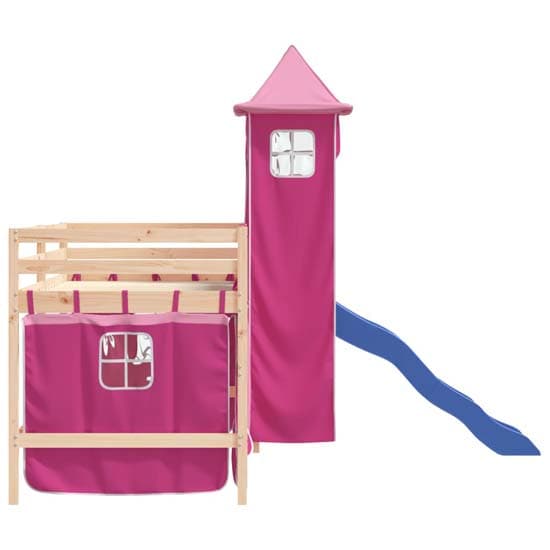 Gorizia Pinewood Kids Loft Bed In Natural With Pink Tower_6
