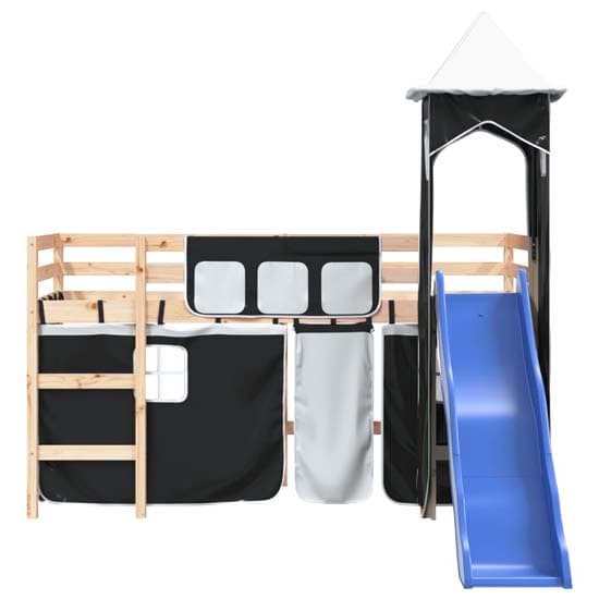Gorizia Pinewood Kids Loft Bed In Natural With White Black Tower_5