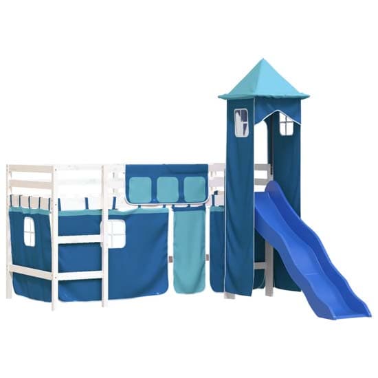 Gorizia Pinewood Kids Loft Bed In White With Blue Tower_4