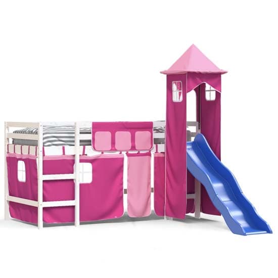 Gorizia Pinewood Kids Loft Bed In White With Pink Tower_2