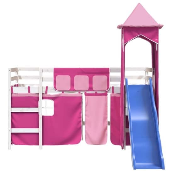 Gorizia Pinewood Kids Loft Bed In White With Pink Tower_5