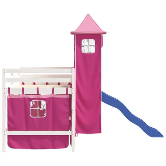 Gorizia Pinewood Kids Loft Bed In White With Pink Tower_6
