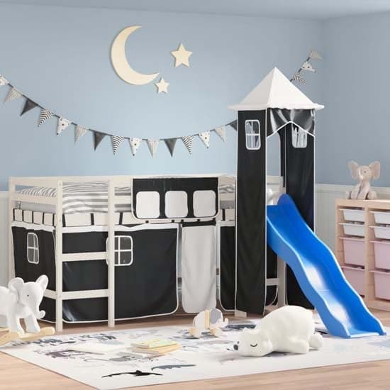 Gorizia Pinewood Kids Loft Bed In White With White Black Tower_1
