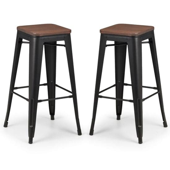 Gael Mocha Elm Backless Stools With Satin Black Legs In Pair