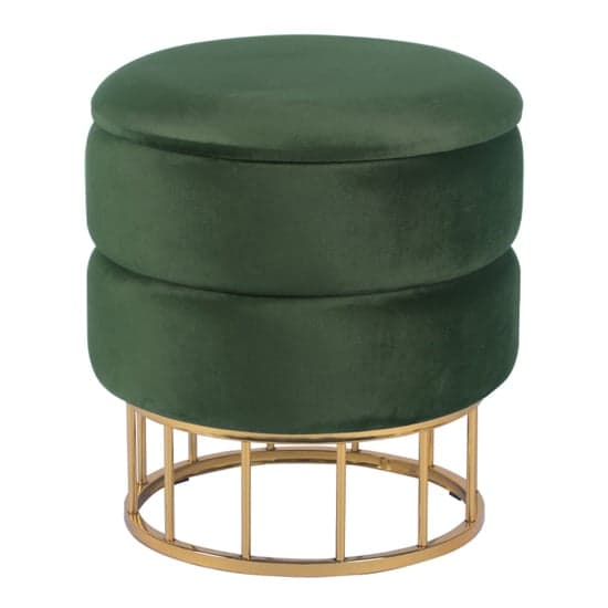 Grasse Round Velvet Storage Stool In Green With Gold Base_3