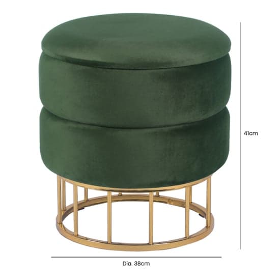 Grasse Round Velvet Storage Stool In Green With Gold Base_6