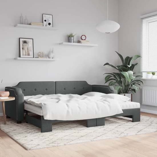 Grasse Velvet Daybed With Trundle And Mattresses In Dark Grey_1