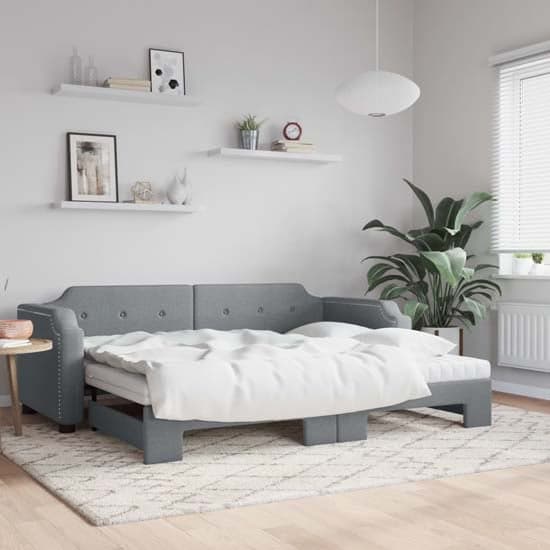 Grasse Velvet Daybed With Trundle And Mattresses In Light Grey_1