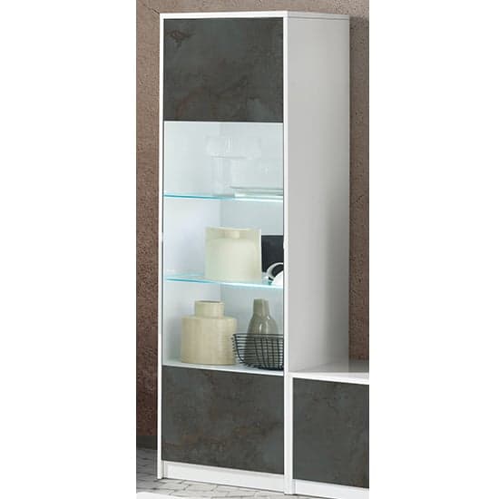 Graz Display Cabinet 1 Door In Matt White And Oxide With LED_1