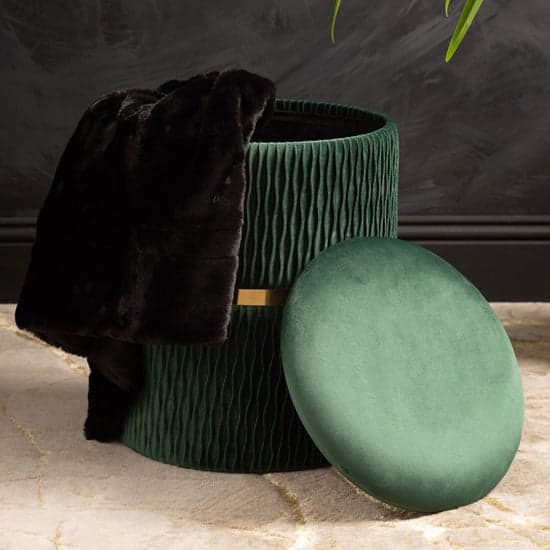 Greeley Velvet Storage Stool In Green Patterned And Chrome_2