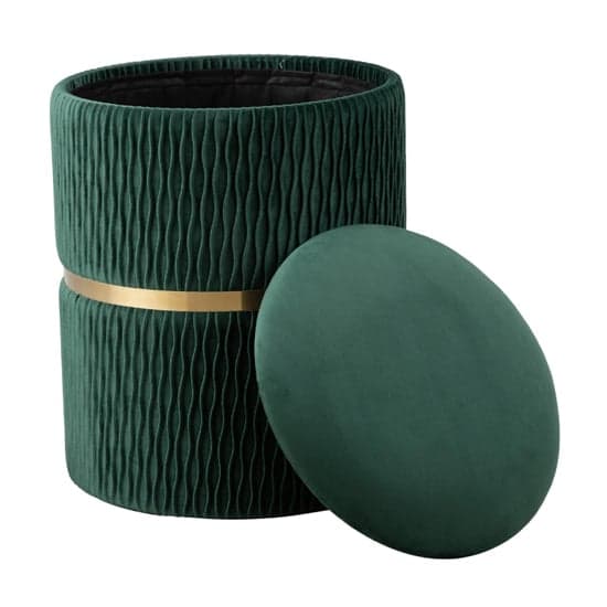 Greeley Velvet Storage Stool In Green Patterned And Chrome_4