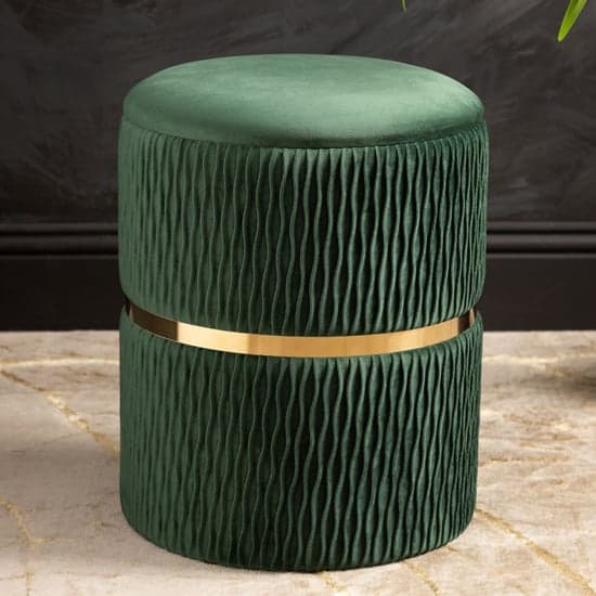 Greeley Velvet Storage Stool In Green Patterned And Chrome_1