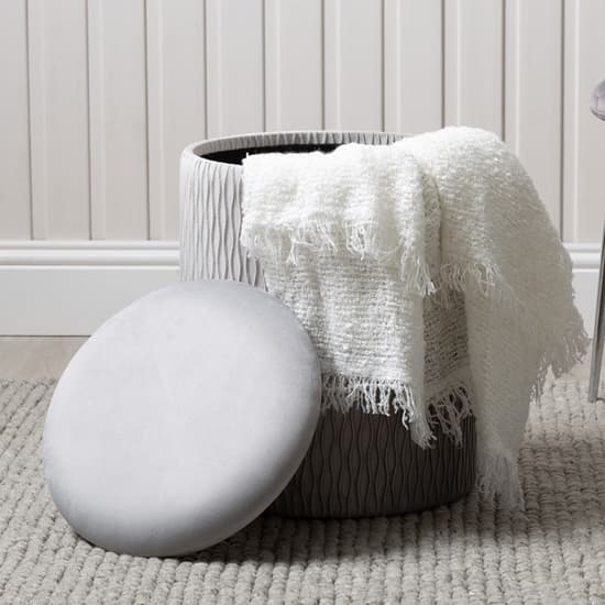 Greeley Velvet Storage Stool In Grey Patterned And Chrome_2